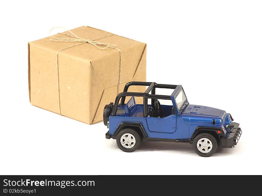 Car-SUV and a cardboard box on a white background