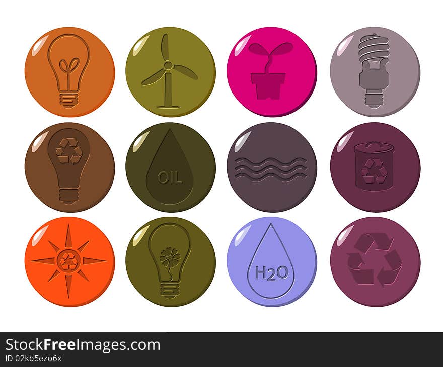 Colourful carved environmental icons set. Colourful carved environmental icons set