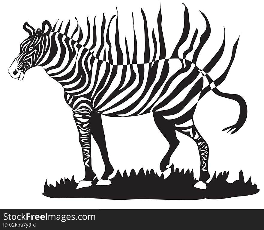 Abstract illustration of a zebra in black and white with white background. Abstract illustration of a zebra in black and white with white background.