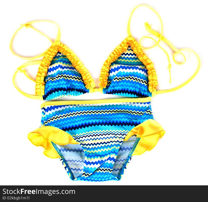 Swimsuit blue with yellow insulated on white background