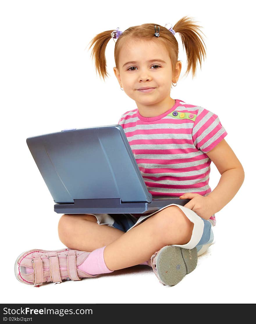 Little Funny Girl With Laptop