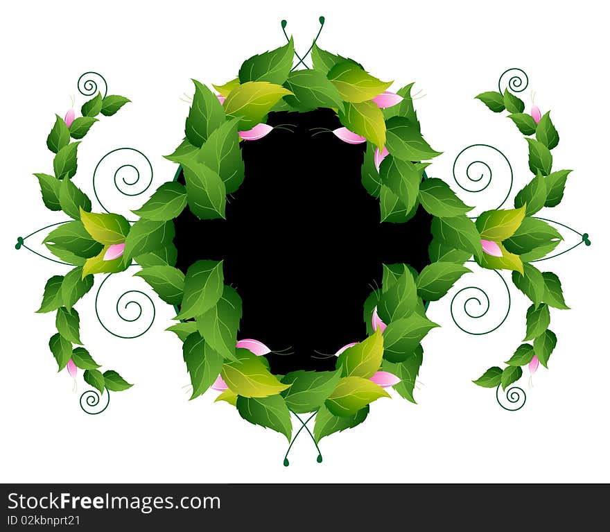 Whimsically curved frame of the spring leaves and flowers. Whimsically curved frame of the spring leaves and flowers