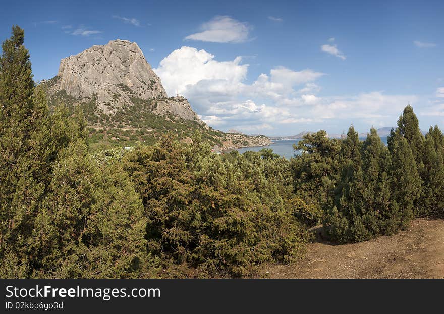 Crimea mountains and Black sea landscape, good sunny day. Crimea mountains and Black sea landscape, good sunny day