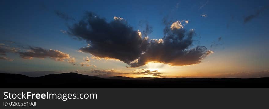 Pano image of a cloudy sunset in the Cape Province in South Africa. Pano image of a cloudy sunset in the Cape Province in South Africa