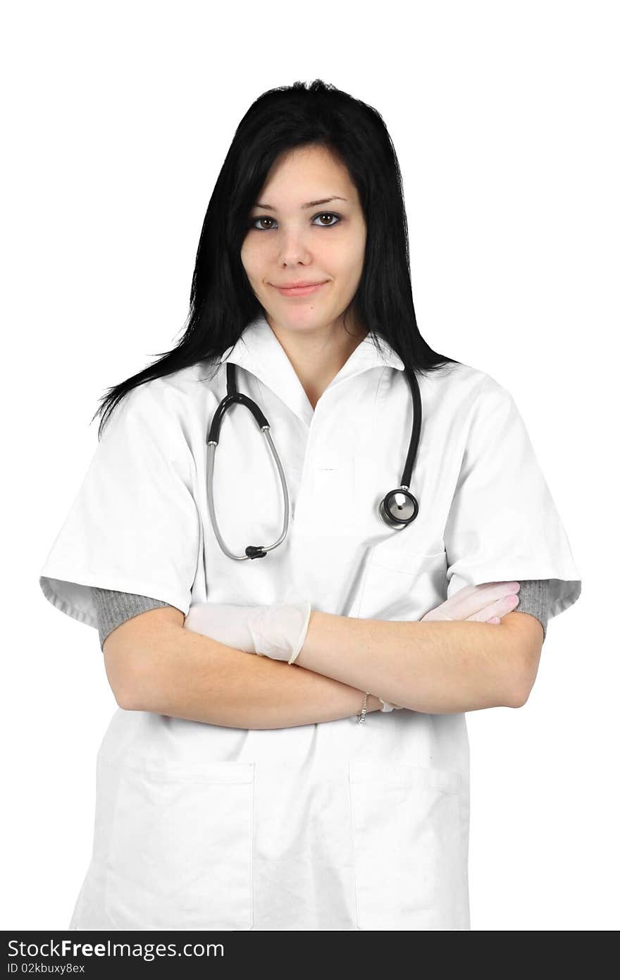 Young smiling female doctor with stethoscope