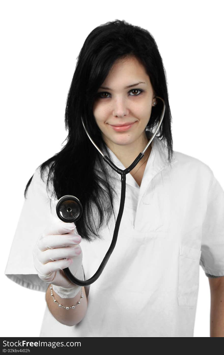 Young smiling female doctor with stethoscope