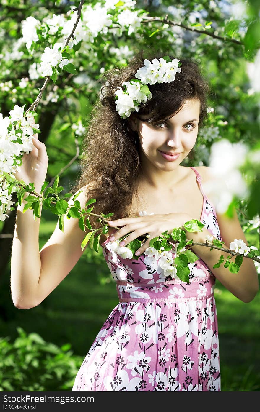 Beautiful Girl Was Blossoming Garden