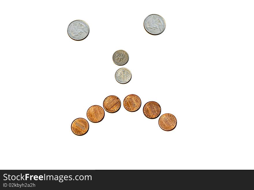 The American coins combined in the form of a smilie with a sad smile. The American coins combined in the form of a smilie with a sad smile