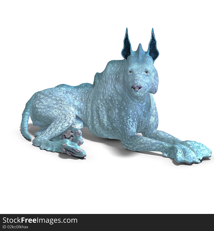 Bizarre alien dog.3D rendering with clipping path and shadow over white