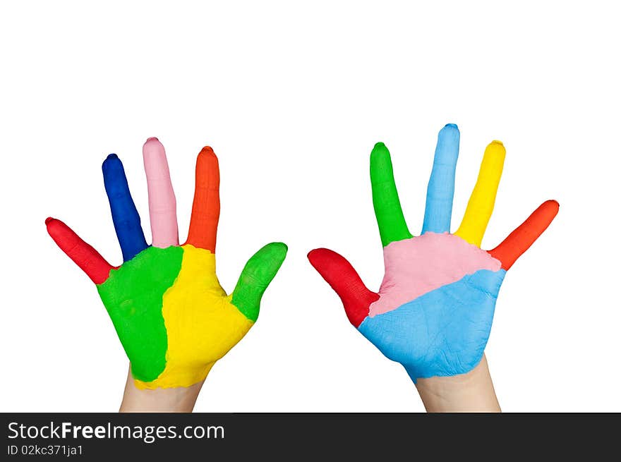 Funny colored palms on a white background. Funny colored palms on a white background.