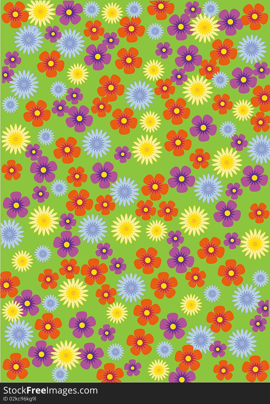 Background with green flowers. Vector.