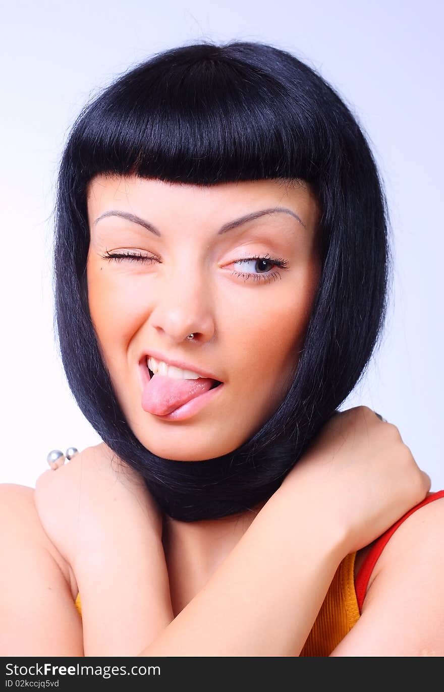 Close-up portrait of young woman with black hair. Close-up portrait of young woman with black hair