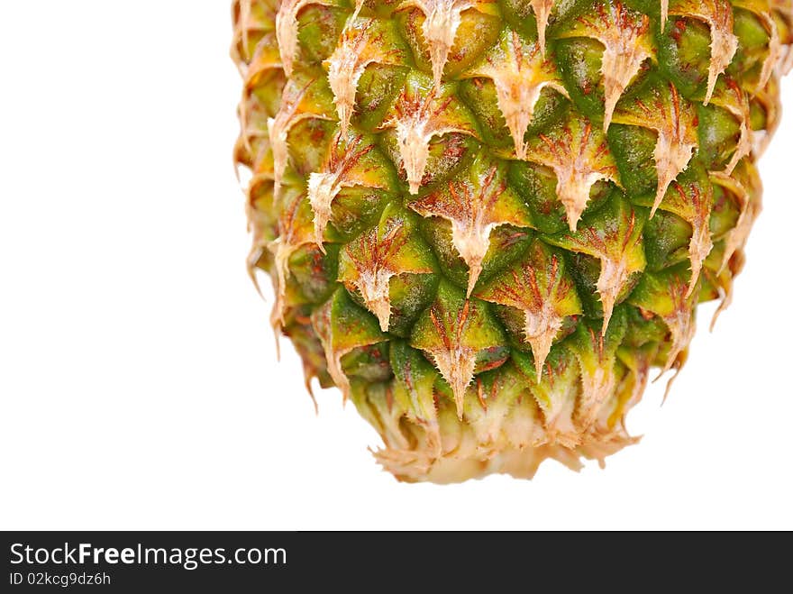 End of ripe pineapple isolated on white background. For food and beverage, healthcare, and diet and nutrition concepts. End of ripe pineapple isolated on white background. For food and beverage, healthcare, and diet and nutrition concepts.