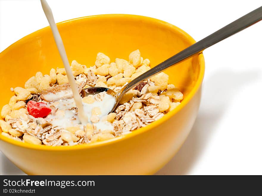 Plate with muesli, shown in close-up