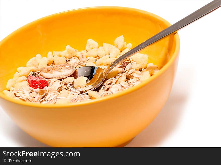 Plate with muesli, shown in close-up