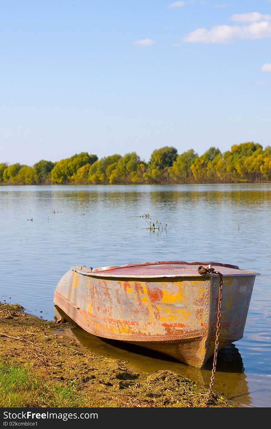 Boat on the river,  beautiful summer landscape