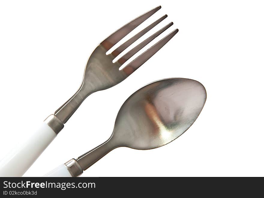 Silverware (fork and spoon) isolated on white background