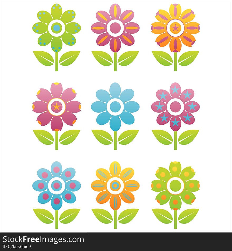 Set Of 9 Flowers Icons