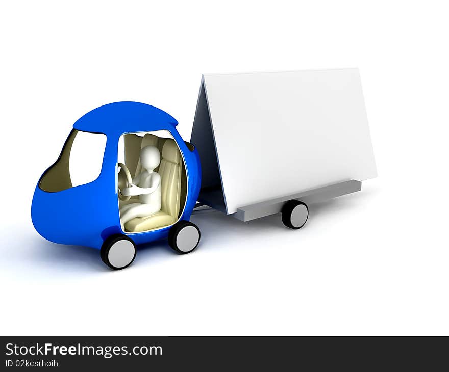 Car with advertising banner over white. 3d render. Car with advertising banner over white. 3d render