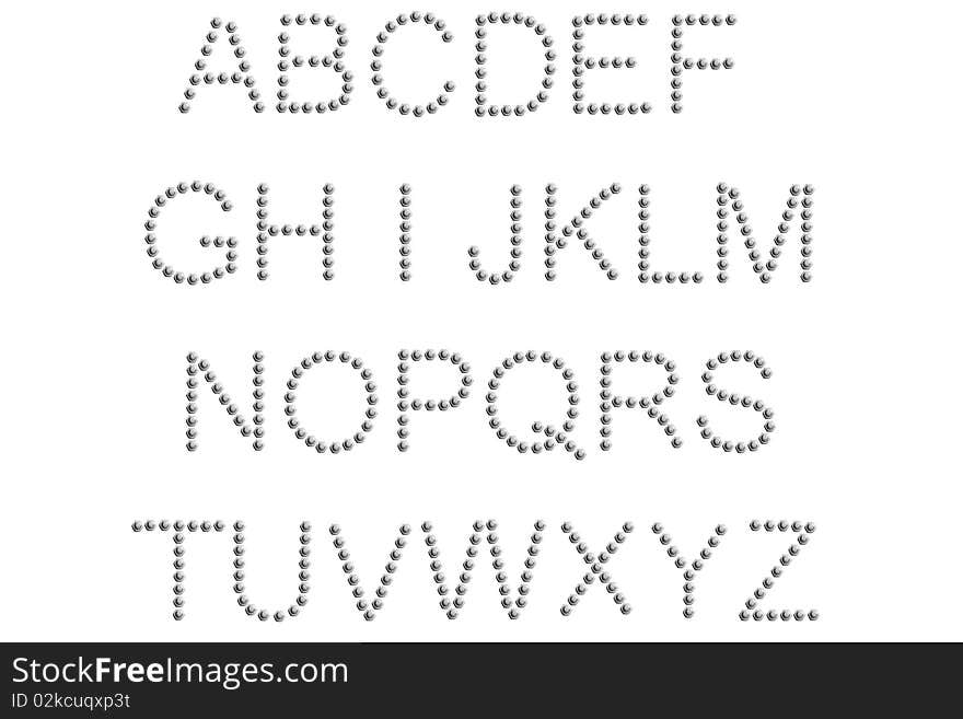 Alphabet from bolts and nuts