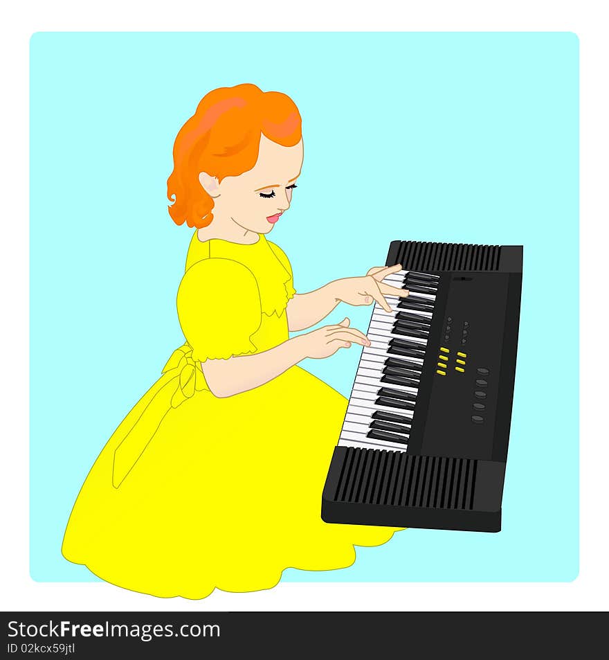 Little girl and electronic keyboard