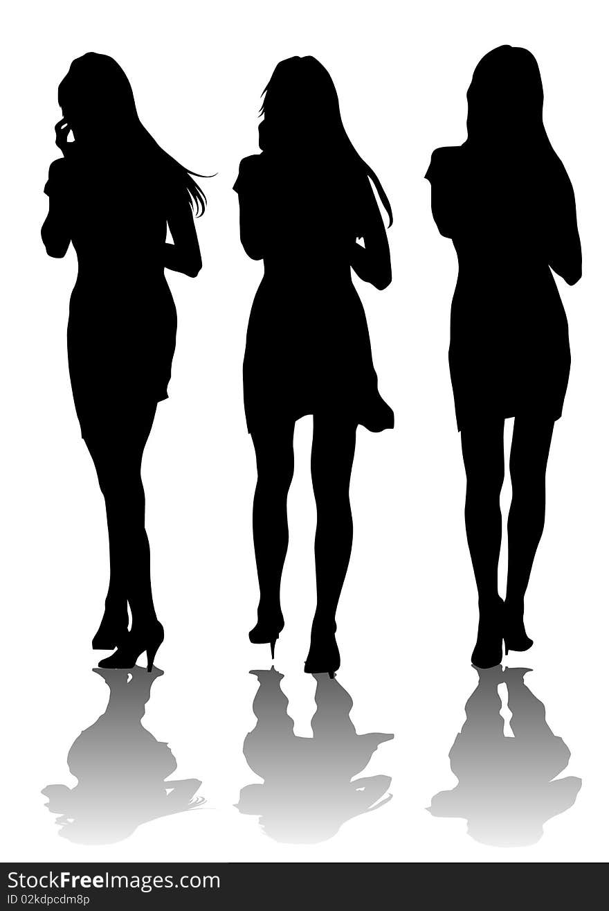 Drawing of beautiful young women. Silhouettes of people. Drawing of beautiful young women. Silhouettes of people