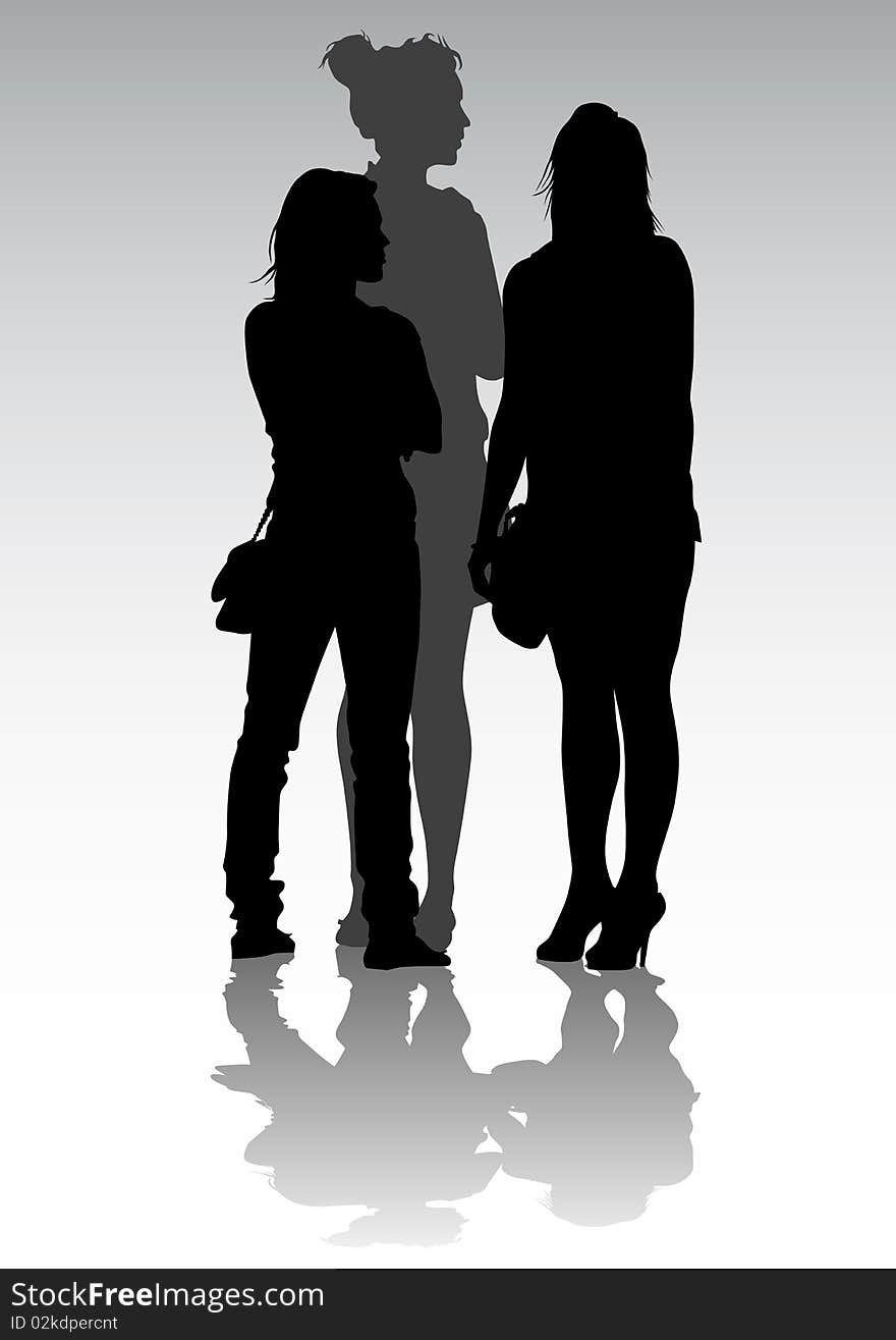 Drawing of beautiful young women. Silhouettes of people. Drawing of beautiful young women. Silhouettes of people