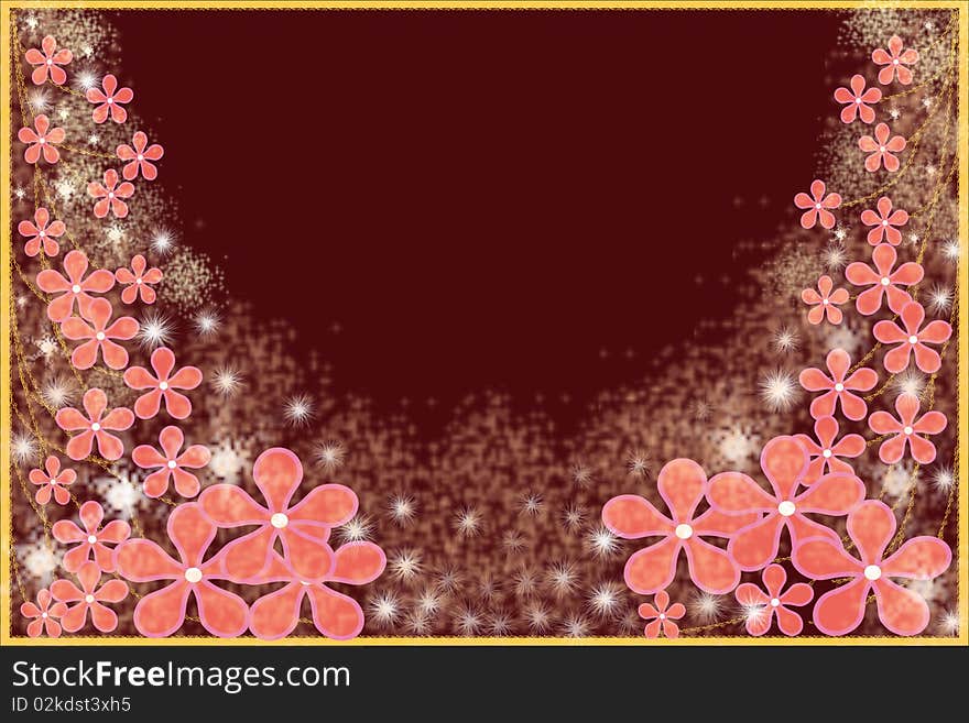 Frame with pink flowers at the dark background. Frame with pink flowers at the dark background.