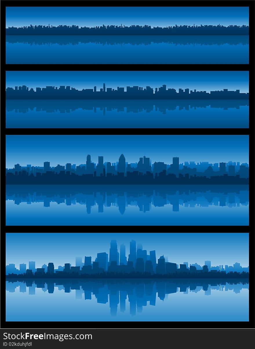 City silhouette reflection on water, vector illustration. City silhouette reflection on water, vector illustration