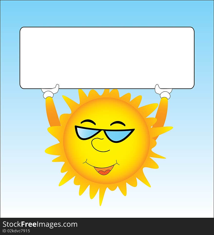 Sun is holding blank board in hands for your text