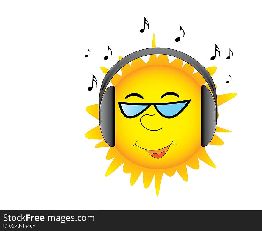 Sun in headphones is listening good music. Sun in headphones is listening good music