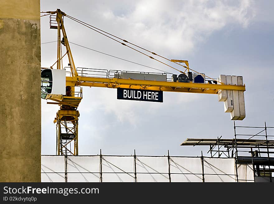 Crane jig over a construction scaffold