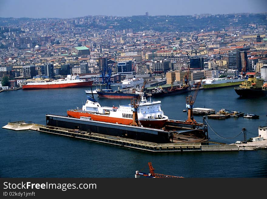 Ships in the harbour of Naples. Ships in the harbour of Naples