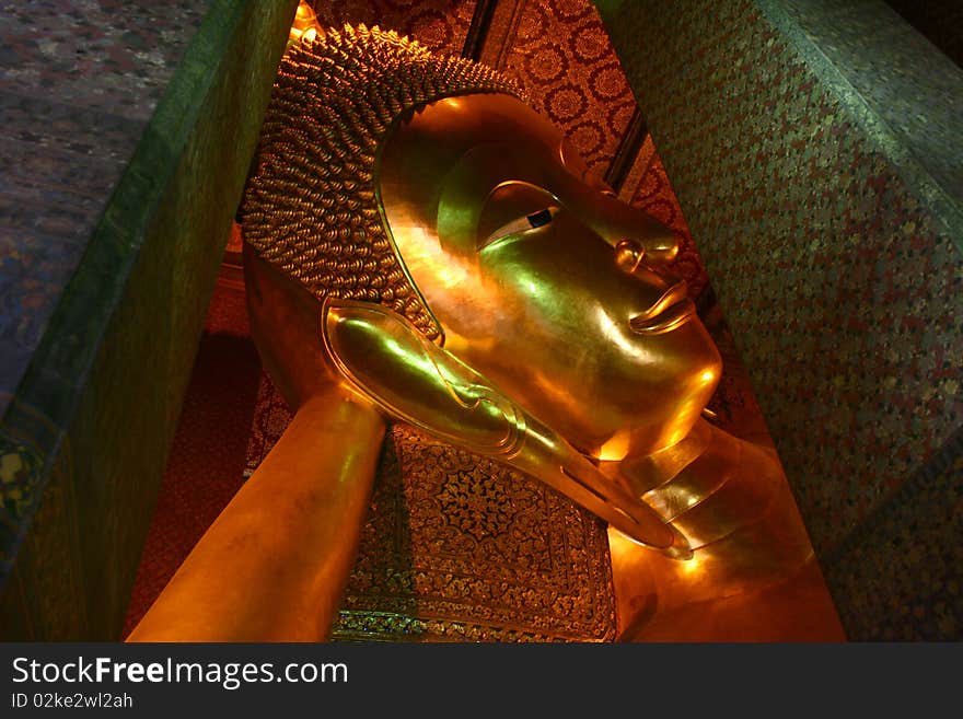 Reclining Buddha, Buddha statue in Wat Pho or Pho Temple, Bangkok, Thailand