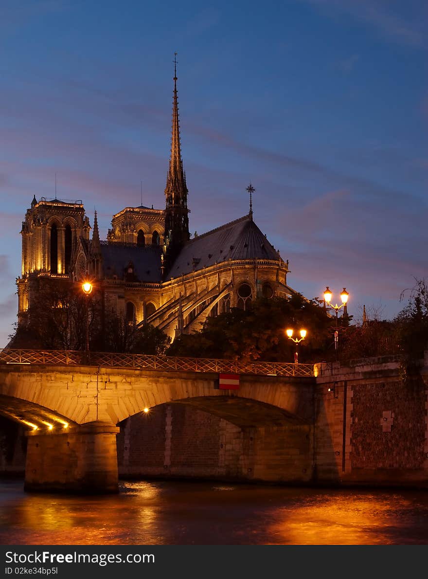 Notre Dame and Bridge, Paris, France