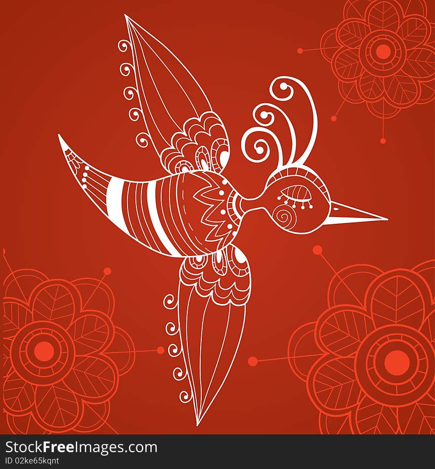 Abstract Bird Whit Flowers