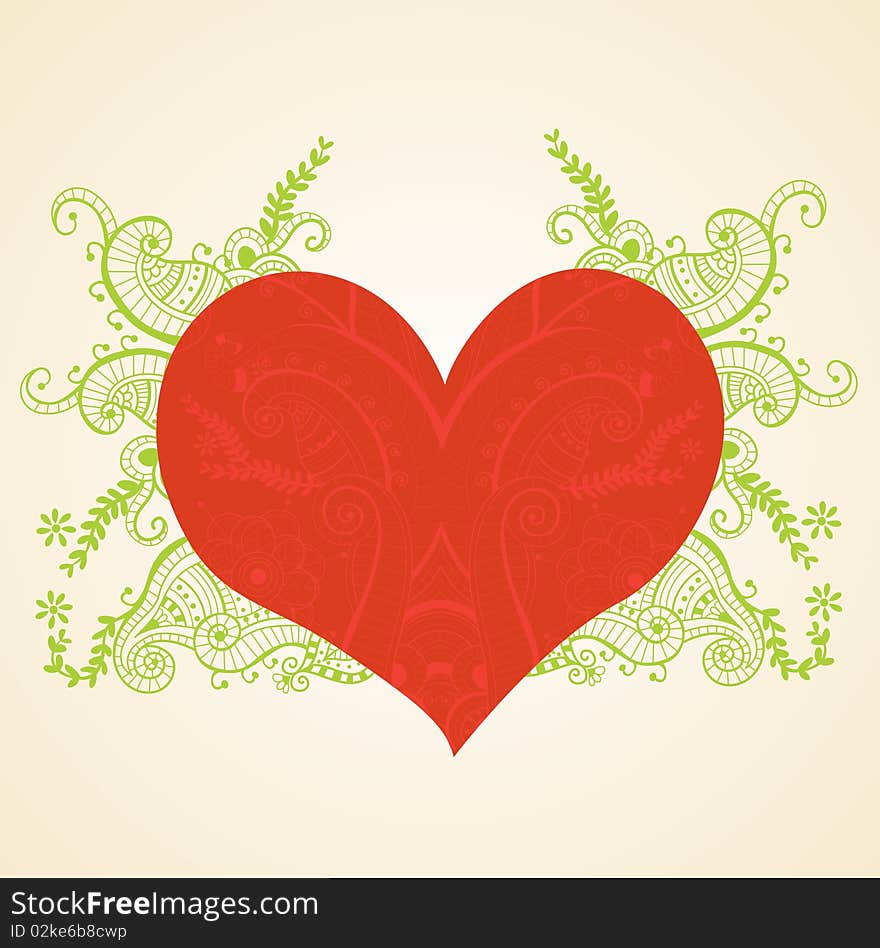 Abstract heart whit decorative floral elements