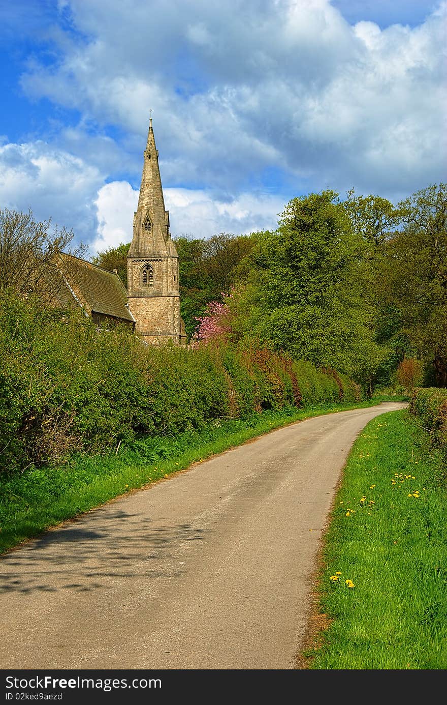 Church Tower On A Country Lane