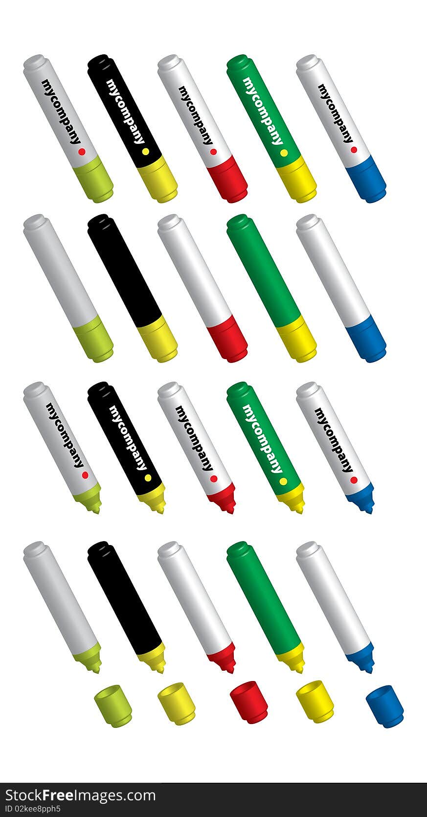 Collection of twenty plastic multicolored markers. Collection of twenty plastic multicolored markers