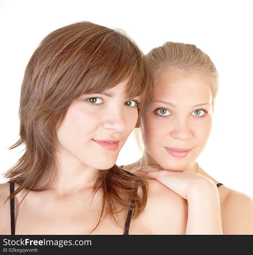 Portrait of two sports girl on white. Portrait of two sports girl on white