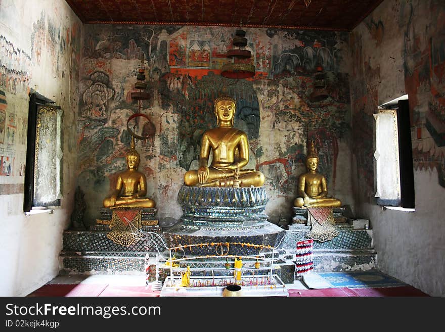 Inside the buddhist temple of wat pa huak at luang prabang