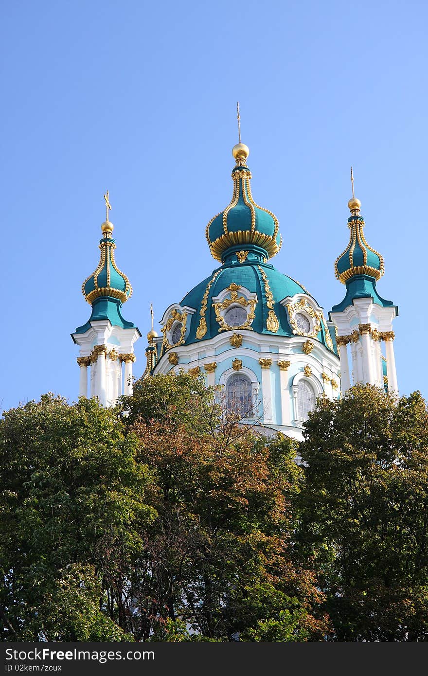 Andreyivskaya church in the blue background