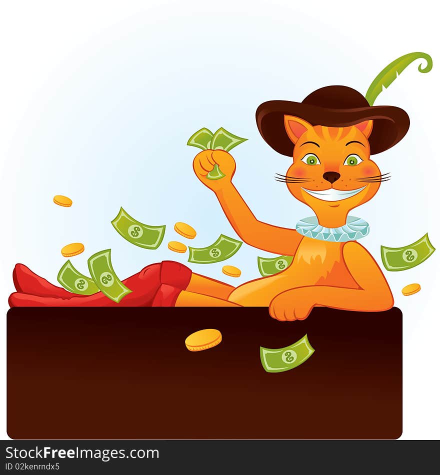 Booted cat with money