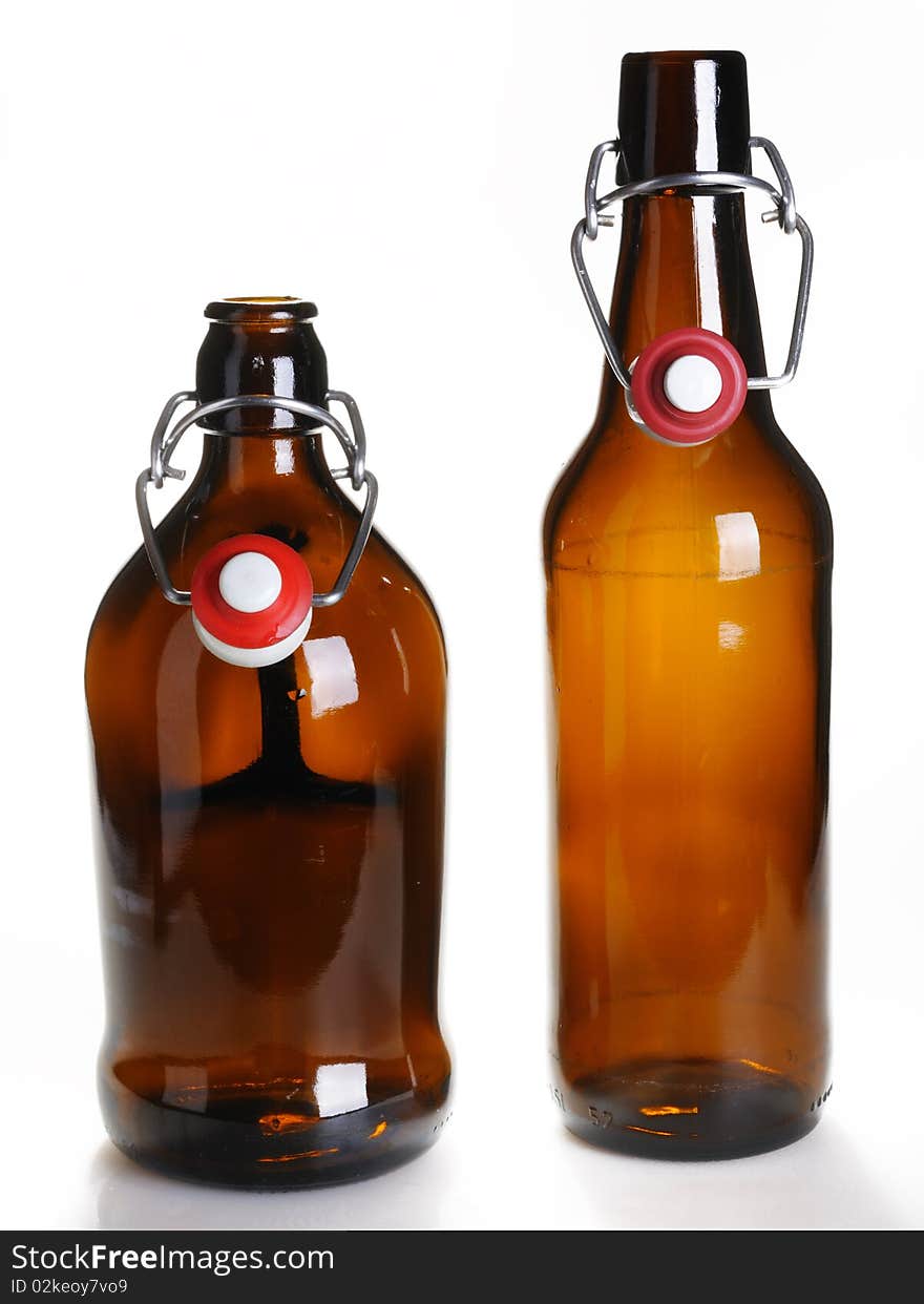 Old beer bottles isolated on white