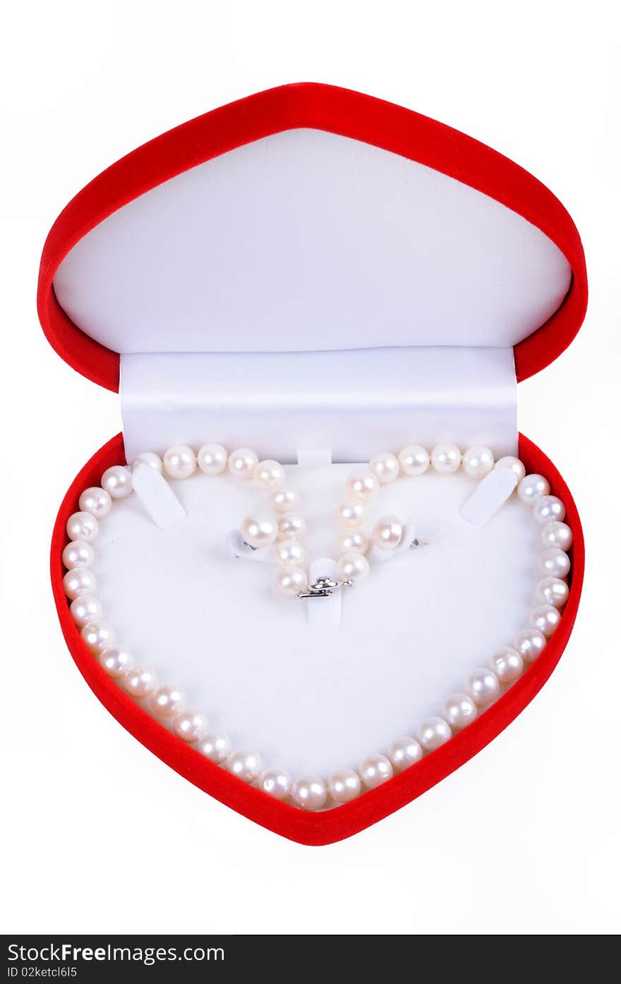 Pearl necklace in gift box isolated on white