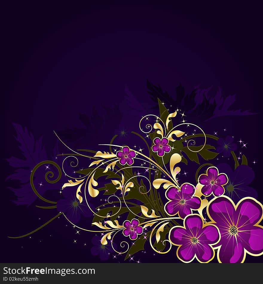 Floral background with stars, illustration with copy space area