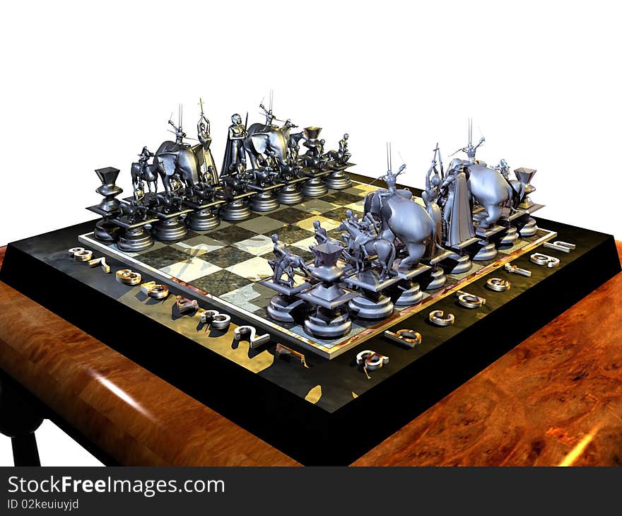 Chessboard with chessmen on the table