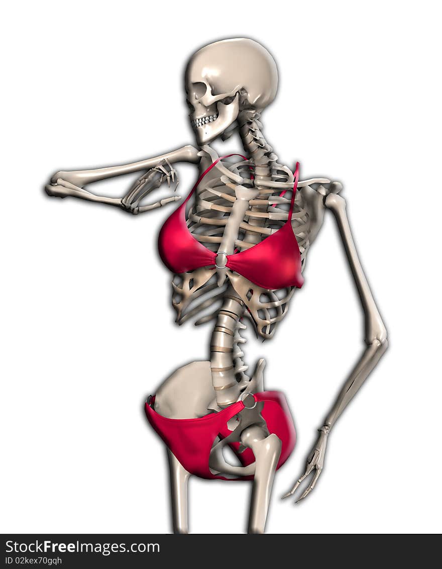 Humorous image of a Skeleton in a Bikini.