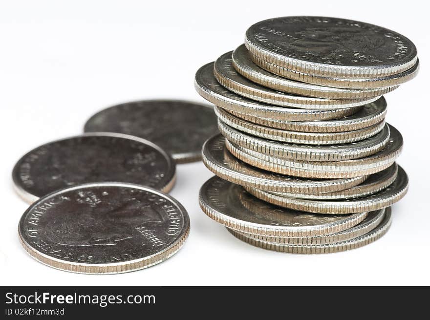 A stack of U.S. coins. A stack of U.S. coins