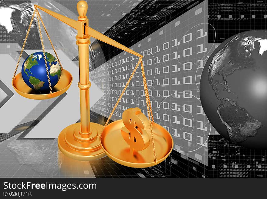 Balancing scale  world and dollar